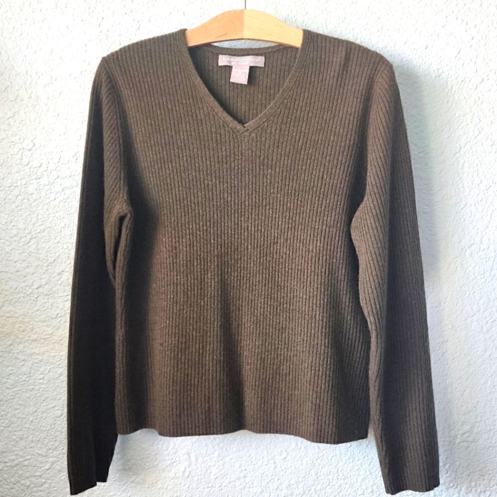 MARCONI 100% Cashmere boxi green v neck sweater
